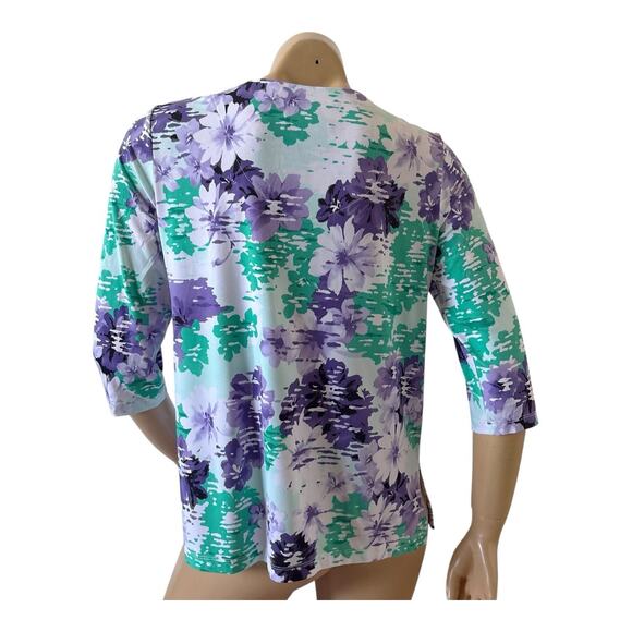 ALFRED DUNNER Womens Petite Size PS Embellished Split Neck 3/4 Sleeve Shirt Top - Picture 4 of 6